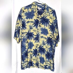Men's Pierre Cardin 100% Rayon Yellow &‎ Blue Hawaiian Shirt | Size XL